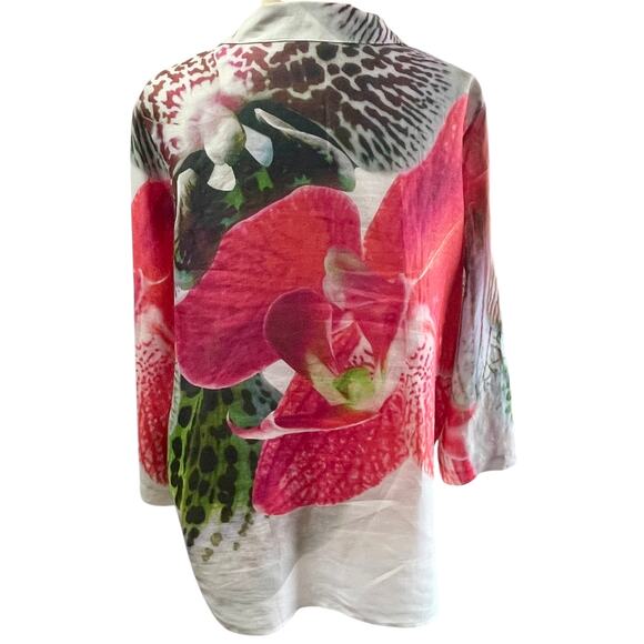 Caroline Rose Raime Bold Foral Button Down Top Size XL Lagenloook Artsy Roll Tab - Picture 5 of 8